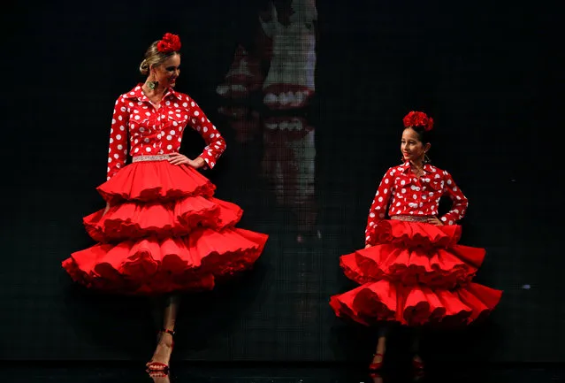 Models present creations by Ana Moron during the International Flamenco Fashion Show SIMOF in the Andalusian capital of Seville, Spain February 8, 2019. (Photo by Marcelo del Pozo/Reuters)