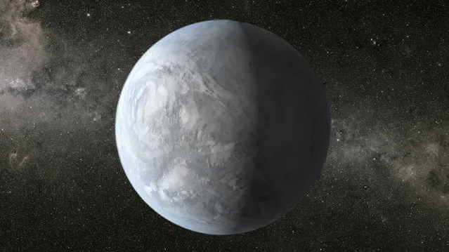 An artist's depiction of Kepler-62e. The super Earth-size planet is in the habitable zone of a star smaller and cooler than the sun, located about 1,200 light-years from Earth in the constellation Lyra. (Photo by Reuters/NASA Ames/JPL-Caltech)