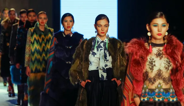 Models present creations by Kazakh designer Sergei Shabunin during Kazakhstan Fashion Week in Almaty, Kazakhstan, April 19, 2016. (Photo by Shamil Zhumatov/Reuters)
