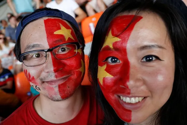 Fans of China cheer during the 2019 FIFA Women's World Cup France Round Of 16 match between Italy and China at Stade de la Mosson on June 25, 2019 in Montpellier, France. (Photo by Eric Gaillard/Reuters)