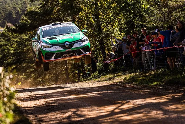 #27 Ribaud Quentin and Declerck Melissa, Renault Clio Rally4, action during the Rallye Terre des Cardabelles on October 9, 2022, 5th round of the Championnat de France des Rallyes Terre 2022, from October 7 to 9 in Millau, France. (Photo by Bastien Roux/DPPI/Rex Features/Shutterstock)