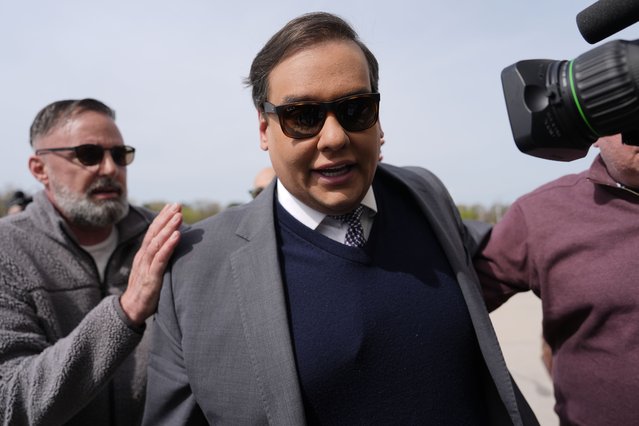 Former U.S. Rep. George Santos arrives at federal court for sentencing, Friday, April 25, 2025, in Central Islip, N.Y. (Photo by Julia Demaree Nikhinson/AP Photo)