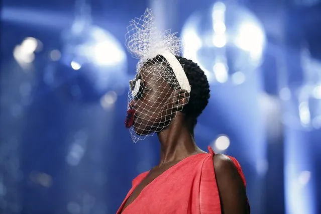 A model wears a creation for Vivienne Westwood's Spring-Summer 2016 ready-to-wear fashion collection, presented during the Paris Fashion Week in Paris, Saturday October 3, 2015. (Photo by Francois Mori/AP Photo)
