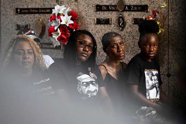 Keeta Floyd, Bianca Williams, Zsa Zsa Floyd, and Arianna Williams, 7, family members of George Floyd, mark the 5th anniversary of his death, in Pearland, Texas on May 25, 2025. (Photo by Callaghan O'Hare/Reuters)