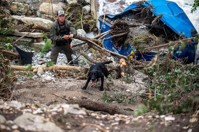 A search dog operates at Camp Mystic after deadly flooding in Kerr County, Texas, U.S., July 5, 2025. (Photo by Sergio Flores/Reuters)