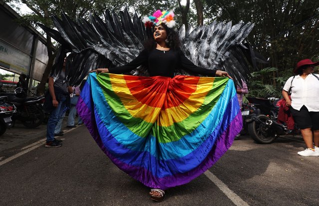 A costumed participant of the Lesbian, Gay, Bisexual, and Transgender initiative (LGBT) poses before the start of the Pride march in Bangalore, India, 24 November 2024. Hundreds of members of sеxual minorities and their supporters waved flags, beat drums and danced to local tunes as they took out the Bengaluru Namma Pride March on the busiest streets in the city and called to end violence and oppression based on gender identity and sexual orientation and to end gender decriminalization. (Photo by Jagadeesh N.V./EPA)