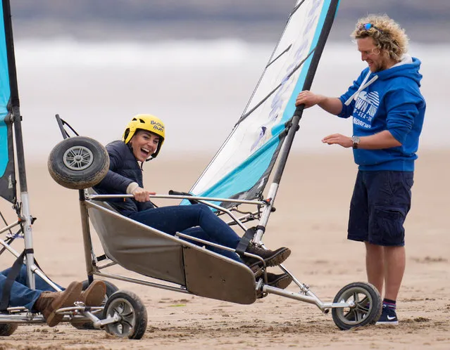 The Duchess of Cambridge joins Fife Young Carers for a session of land yachting on West Sands beach in Scotland on May 26, 2021. (Photo by Tim Rooke/Rex Features/Shutterstock)