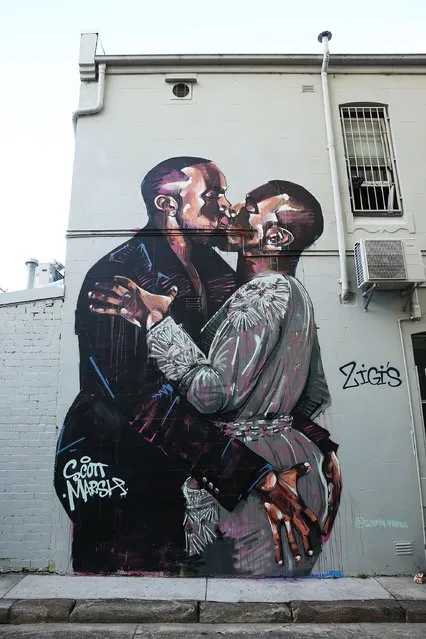 A mural by artist Scott Marsh is seen on Teggs Lane, Chippendale on March 31, 2016 in Sydney, Australia. The artist and the mural has received world wide attention, with the artist claiming he has been offered money to paint over the work. (Photo by Brendon Thorne/Getty Images)