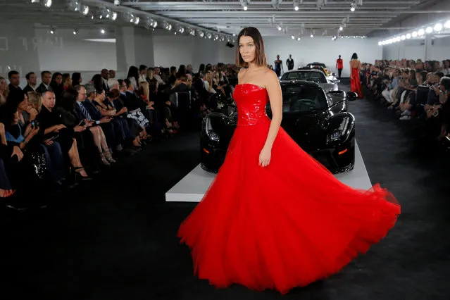 Model Bella Hadid presents a creation from the Ralph Lauren Spring/Summer 2018 collection in a show that was presented in Lauren's private garage for New York Fashion Week in Manhattan, New York, U.S., September 12, 2017. (Photo by Andrew Kelly/Reuters)
Andrew Kelly     TPX IMAGES OF THE DAY