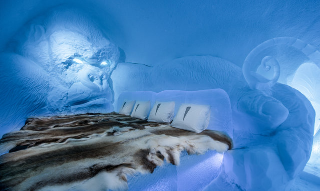 Founded in 1989, the Icehotel in Swedish Lapland is built from the snow up each year, using ice from the local river. The rooms are designed by international artists and this year feature spacemen and an ice queen. The hotel has 35 suites, featuring ice carvings designed by 36 different artists from 17 countries. This room, King Kong, was created by Lkhagvadorj Dorjsuren. (Photo by Asaf Kliger/IceHotel/The Guardian)