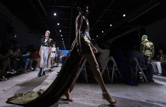 Models present creations at the 2024 Fashion Art Toronto's fashion week in Toronto, Canada, on May 2, 2024. The fashion week kicked off here on Thursday and will last untill May 5. (Photo by Xinhua News Agency/Rex Features/Shutterstock)