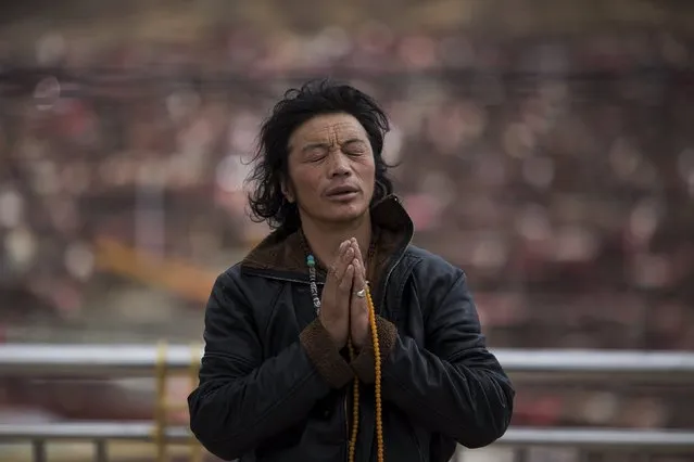 An ethnic Tibetan man prays at a monastery above the Larung Wuming Buddhist Institute, located some 3700 to 4000 metres above the sea level in remote Sertar county, Garze Tibetan Autonomous Prefecture, Sichuan province, China October 30, 2015. (Photo by Damir Sagolj/Reuters)