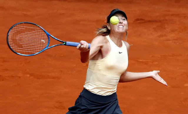 Maria Sharapova of Russia in action during his match against Irina-Camelia Begu of Romania during day three of the Mutua Madrid Open tennis tournament at the Caja Magica on May 7, 2018 in Madrid, Spain. (Photo by Juan Medina/Reuters)