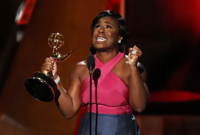 Uzo Aduba accepts the award for Outstanding Supporting Actress In A Drama Series for her role in Netflix's “Orange is the New Black” at the 67th Primetime Emmy Awards in Los Angeles, September 20, 2015. (Photo by Lucy Nicholson/Reuters)