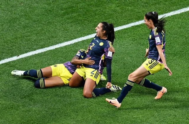 Manuela Vanegas of Colombia celebrates with teammates after scoring her team's second goal during the FIFA Women's World Cup Australia & New Zealand 2023 Group H match between Germany and Colombia at Sydney Football Stadium on July 30, 2023 in Sydney, Australia. (Photo by Jaimi Joy/Reuters)