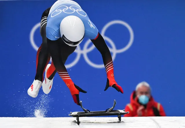 Yan Wengang of China competes during men's skeleton at the Yanqing National Sliding Centre in Yanqing district of Beijing, capital of China, February 10, 2022. (Photo by Xinhua News Agency/Rex Features/Shutterstock)