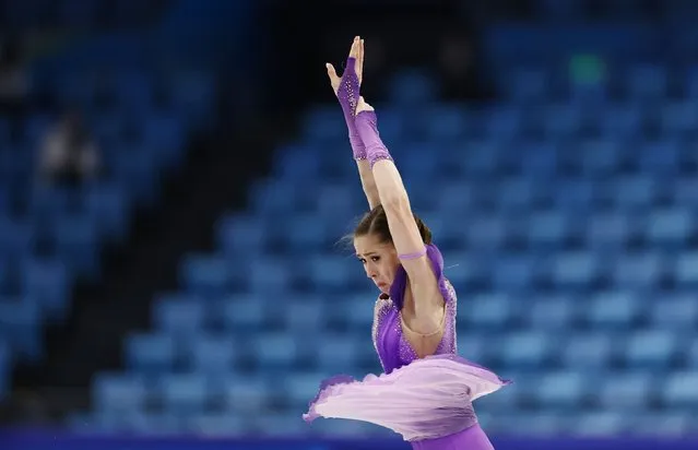 Kamila Valieva of ROC warms up before the event during the Women's Single Skating Short Program on day eleven of the Beijing 2022 Winter Olympic Games on February 15, 2022 in Beijing, China. (Photo by Evgenia Novozhenina/Reuters)
