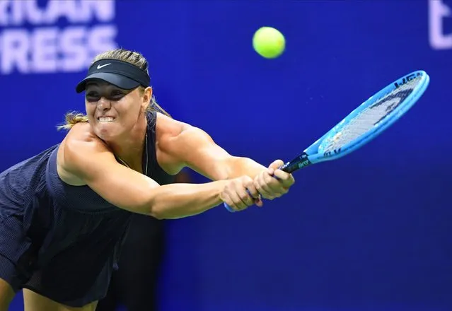 Maria Sharapova of Russia returns the ball to Serena Williams of the United Sates during their Round 1 women's Singles match at the 2019 US Open at the USTA Billie Jean King National Tennis Center in New York on August 26, 2019 (Photo by Robert Deutsch/USA TODAY Sports)