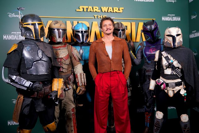Chilean-born American actor Pedro Pascal on Wednesday, February 22, 2023 during a photo call at Piccadilly Circus, London, for The Mandalorian, before it is released on Disney+ from March 1. (Photo by Yui Mok/PA Images via Getty Images)