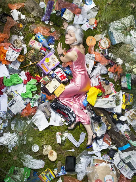 Mariko surrounded by seven days of her own rubbish in Pasadena, California. (Photo by Gregg Segal/Barcroft Media)