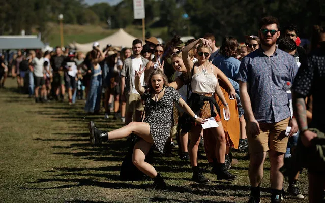 Festival goers pose as they wait in a queue for entry to Splendour in the Grass 2016 on July 22, 2016 in Byron Bay, Australia. (Photo by Mark Metcalfe/Getty Images)