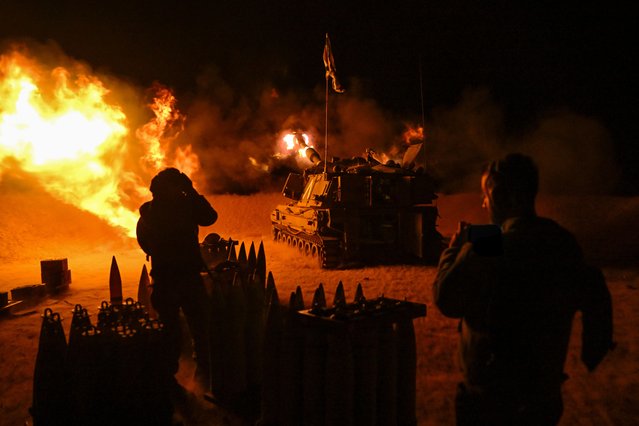 An Israel Defense Forces (IDF) artillery unit, using a self-propelled artillery howitzer, fires towards Gaza near the border on December 11, 2023 in Southern Israel. It has been more than two months since the Oct. 7 attacks by Hamas that left more than 1,200 killed and 240 kidnapped, of which 138 are still being held hostage, which has prompted Israel's retaliatory air and ground campaign in the Gaza Strip. (Photo by Alexi J. Rosenfeld/Getty Images)