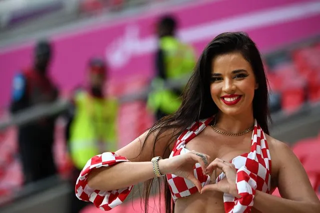 Croatian influencer and football supporter Ivana Knoll poses ahead of the Qatar 2022 World Cup Group F football match between Croatia and Belgium at the Ahmad Bin Ali Stadium in Al-Rayyan, west of Doha on December 1, 2022. (Photo by Ozan Kose/AFP Photo)