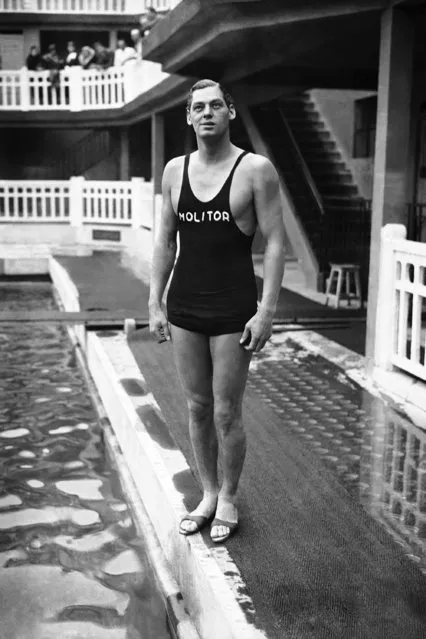 Olympic gold medal winning swimmer and actor Johnny Weissmuller, born Johann Peter Weissmuller, in his swimming costume pictured around June 3, 1930. (Photo by AP Photo)