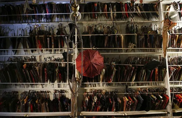 A collection of umbrellas is displayed in the Museum of Domenico Agostinelli in Dragona, near Rome, November 4, 2014. (Photo by Tony Gentile/Reuters)