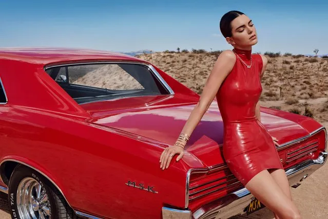 American model, media personality and socialite Kendall Jenner was red hot as she posed beside a vintage car for a French jewellery brand in March 2023. (Photo by Messika Paris)