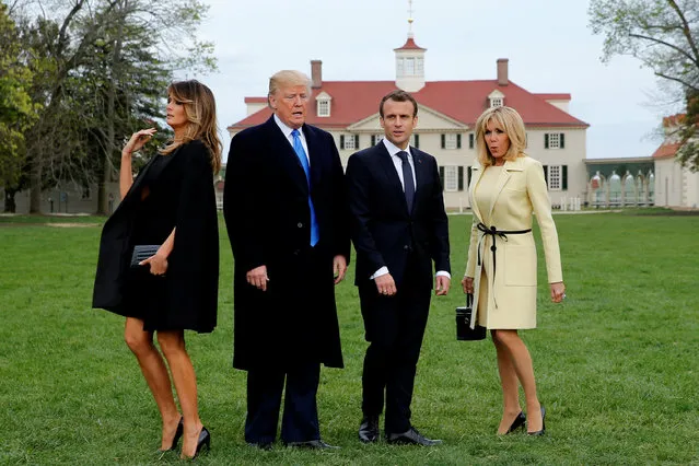 U.S. President Donald Trump and first lady Melania Trump and French President Emmanuel Macron and Brigitte Macron prepare to have their picture taken on a visit to the estate of the first U.S. President George Washington in Mount Vernon, Virginia outside Washington, U.S., April 23, 2018. (Photo by Jonathan Ernst/Reuters)