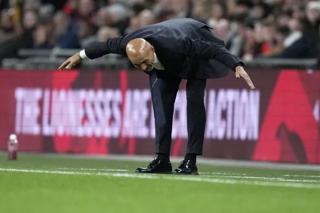 Italy coach Luciano Spalletti reacts during the Euro 2024 group C qualifying soccer match between England and Italy at Wembley stadium in London, Tuesday, October 17, 2023. (Photo by Kirsty Wigglesworth/AP Photo)