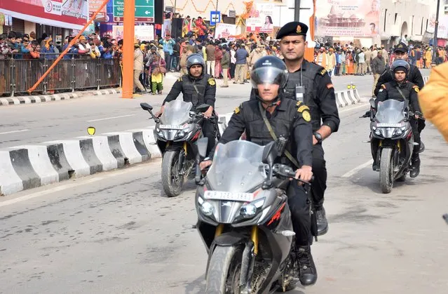 Security personnel patrol near the lord Ram temple during the inauguration ceremony in Ayodhya, Uttar Pradesh, India 22 January 2024. (Photo by Abhya Tiwari/EPA/EFE/Rex Features/Shutterstock)