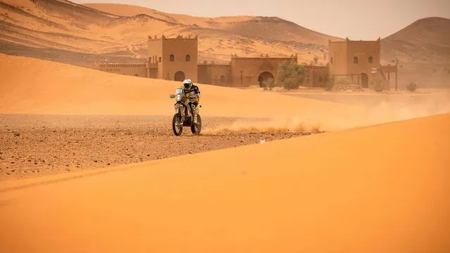 A rider competes during the Rally of Morocco 2021 in Drâa-Tafilalet region on October 11, 2021. (Photo by Fadel Senna/AFP Photo)