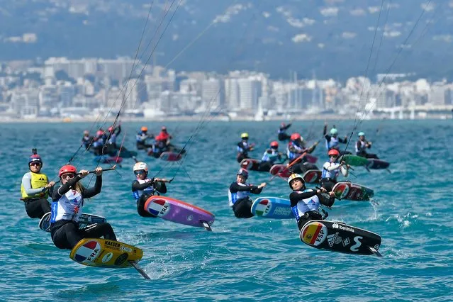 Competitors in action during the women's Kite Surfing race of the Princess Sofia Sailing Regatta in Palma de Mallorca, Balearic Islands, Spain, 04 April 2024. (Photo by Miquel A. Borras/EPA)