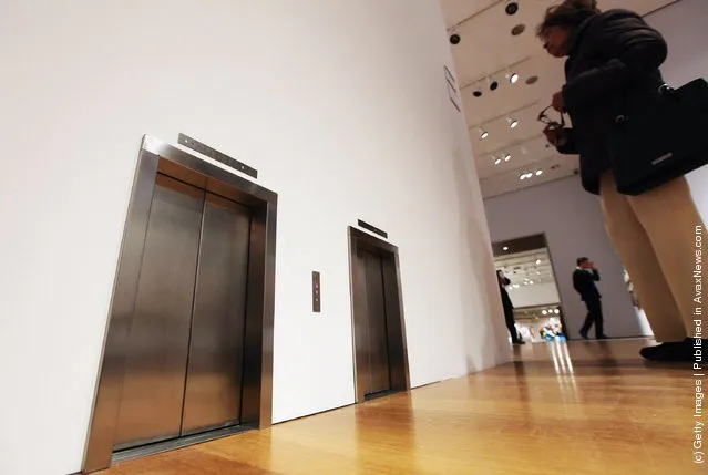 Untitled installation of miniature elevators by Maurizio Cattelan