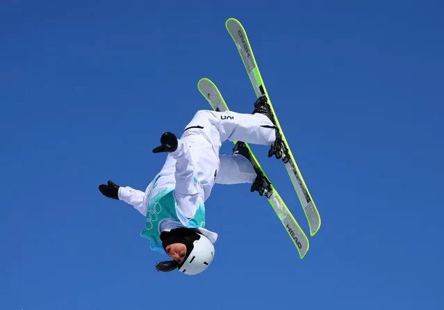Laura Wallner of Austria in action during training for Freestyle Skiing at Big Air Shougang in Beijing, China on February 5, 2022. (Photo by Fabrizio Bensch/Reuters)