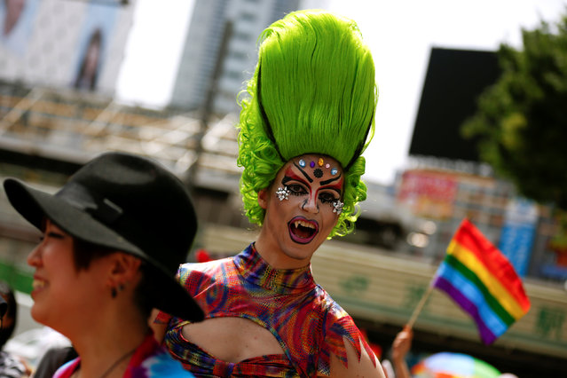 A reveller takes part in the Tokyo Rainbow Pride parade celebrating lesbian, gay, bisexual, and transgender (LGBT) culture in Tokyo, Japan, May 8, 2016. (Photo by Thomas Peter/Reuters)