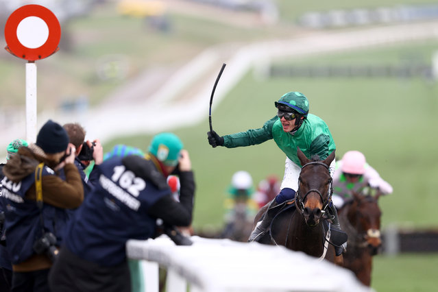 Paul Townend riding Impaire Et Passe celebrates winning the Ballymore Novices' Hurdle during day two of the Cheltenham Festival 2023 at Cheltenham Racecourse on March 15, 2023 in Cheltenham, England. (Photo by Michael Steele/Getty Images)