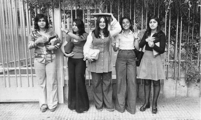 Students waiting outside a school in central Tehran, Iran in 1979. (Photo by David Newell-Smith/GNM Archive/The Observer/The Guardian)