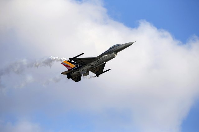 A Belgian Air Force F-16 fighter jet takes part in a display during the Malta International Airshow at Malta International Airport, outside Valletta, Malta, September 27, 2015. (Photo by Darrin Zammit Lupi/Reuters)