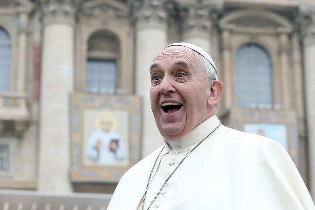 Pope Francis attends his weekly audience in St. Peter's Square on November 26, 2014 in Vatican City, Vatican. During today's General Audience Pope Francis told pilgrims the Church is on a continuing journey towards heaven. (Photo by Franco Origlia/Getty Images)
