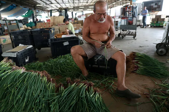 A man prepares vegetables at a market in Singapore January 29, 2018. (Photo by Soe Zeya Tun/Reuters)