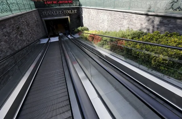 The entrance to a public toilet with escalator ramps is seen in Istanbul, Turkey, October 9, 2015. (Photo by Murad Sezer/Reuters)