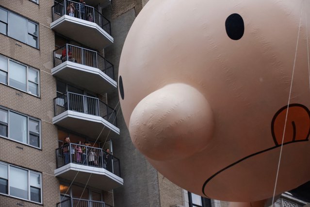 Diary of a Wimpy Kid balloon flies during the 98th Macy's Thanksgiving Day Parade in New York City on November 28, 2024. (Photo by Eduardo Munoz/Reuters)