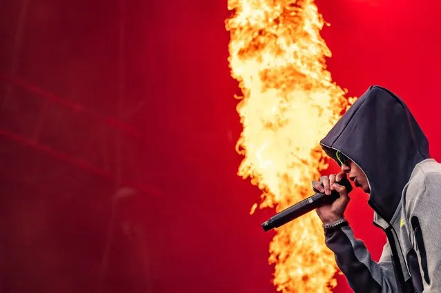 British rapper Central Cee performs during the international hip-hop festival Rolling Loud in Rotterdam Ahoy on June 30, 2023. (Photo by Jesse Wensing/ANP via AFP Photo)