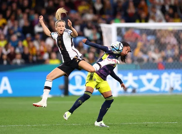 Kathrin Hendrich of Germany and Mayra Ramirez of Colombia battle for the ball during the FIFA Women's World Cup Australia & New Zealand 2023 Group H match between Germany and Colombia at Sydney Football Stadium on July 30, 2023 in Sydney, Australia. (Photo by Carl Recine/Reuters)