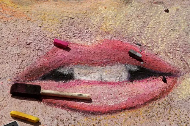 The lips of singer Katy Perry, made by Lake Worth Christian School students. (Photo by Greg Lovett/The Palm Beach Post)