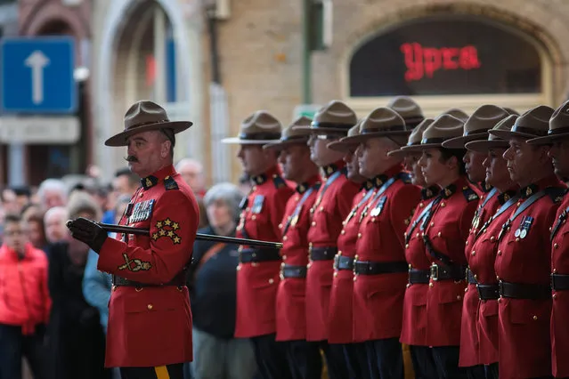 Royal Canadian Mounted Police parade ahead of the playing of the Last Post at the Menin Gate Memorial to the Missing on April 6, 2017 in Ypres, Belgium. April 9, 2017 marks the 100th anniversary of the Battle of Vimy Ridge which was a military engagement fought mainly by Canadian Corps in France during World War One. The Vimy Ridge 100 commemoration anniversary will involve events being held at the Canadian National Vimy Memorial in France and the National War Memorial in Ottawa. (Photo by Jack Taylor/Getty Images)