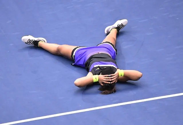 Bianca Andreescu of Canada reacts as she wins against Serena Williams of the US during the Women's Singles Finals match at the 2019 US Open at the USTA Billie Jean King National Tennis Center in New York on September 7, 2019. (Photo by Danielle Parhizkaran/USA TODAY Sports)